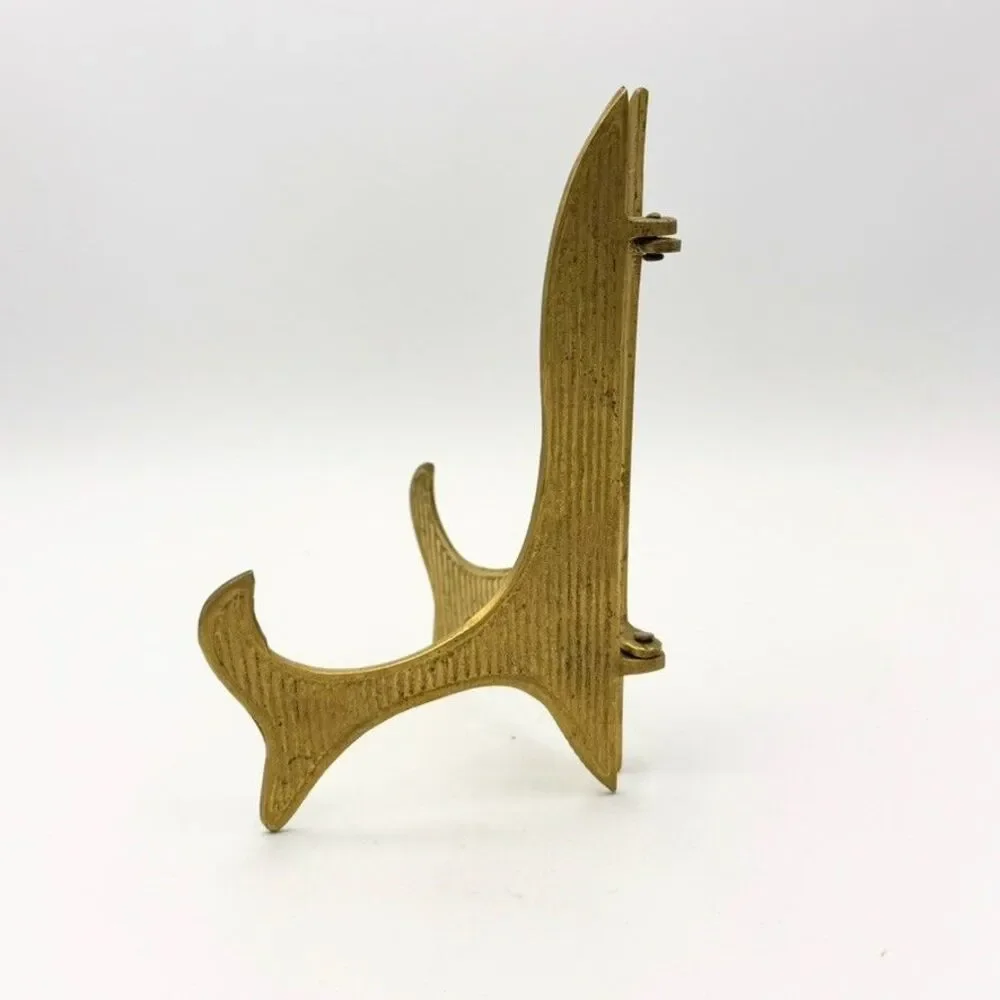 Vintage Brass Art Deco Style Folding Display Easel Plate Stand 6